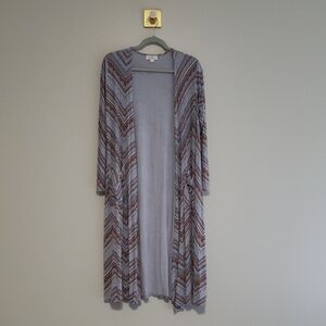 LuLaRoe Sarah Aztec Print Long Cardigan Sweater Duster Women Small Gray Purple